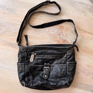 Joe Boxer Black Bag Purse Womens Faux Leather Distressed Moto Y2K Grunge 90s